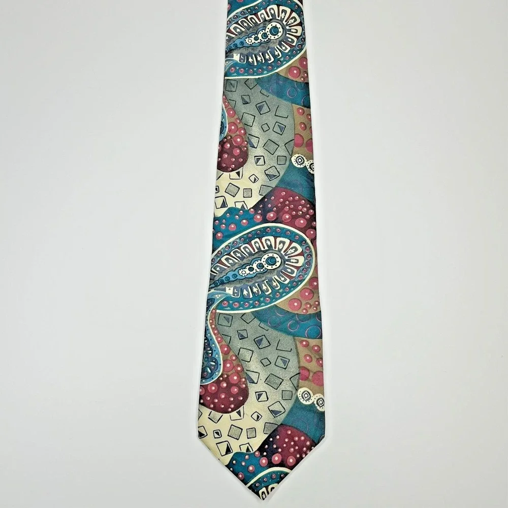 Monsieur Givenchy Silk Men's Necktie Abstract Geometric Artsy Mixed Shapes *Flaw